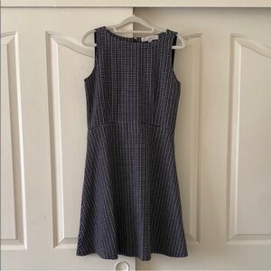 LOFT Gray and White A-Line Mini Dress Sleeveless Crew Neck